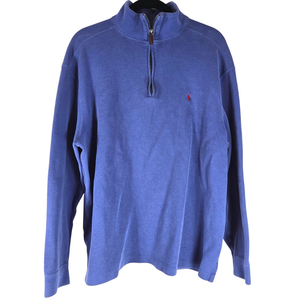 Polo Ralph Lauren Pullover 1/4 Zip Sweatshirt Cotton Blue XL Preppy Dadcore Cool